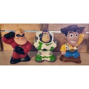 3 Disney Parks Pixar Characters Squeeze Large Toys Buzz Woody Mr Incredible